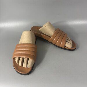 Garnet Hill Made In Italy Daria Modern Slides in Brown Leather, Size 7 1/2